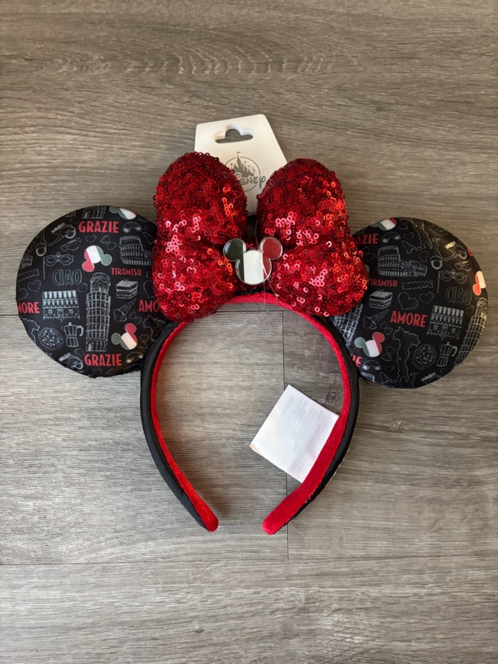Disney Italy Black & Red Sequin Bow Minnie Ear Headband